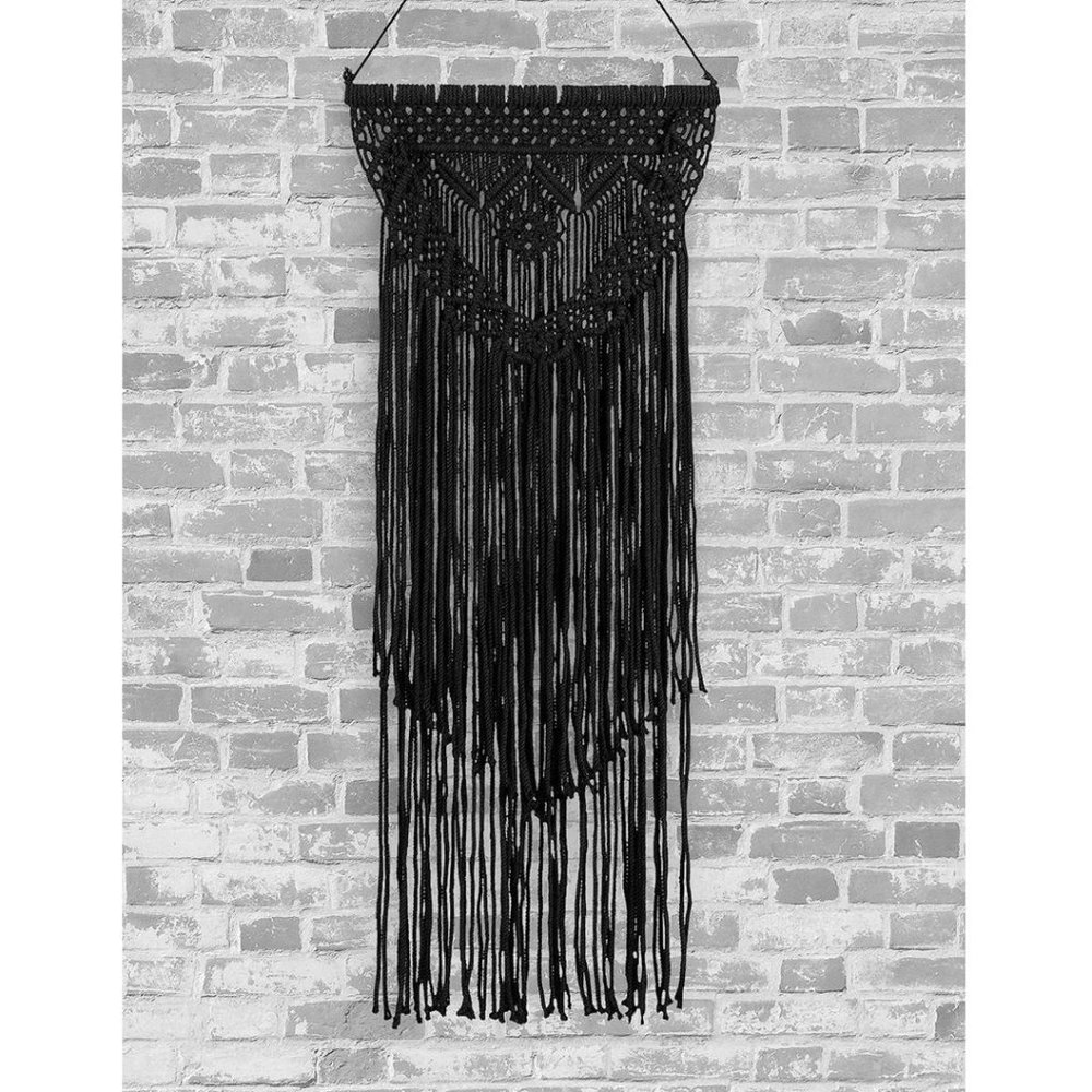 Boho Black Macrame Wall Hanging Woven Decor - Black 16 x 36 Inches